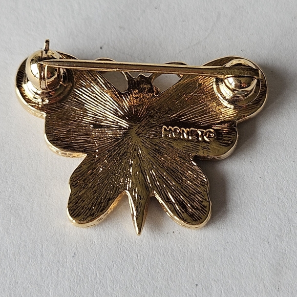 #112 Monet Vintage & Dainty Enamel Butterfly White & Gold Tone Brooch - Picture 4 of 6